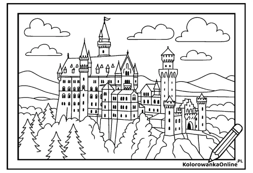 Kolorowanka online Zamek Neuschwanstein