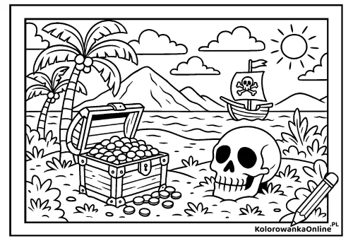 Kolorowanka online Skrzynia skarbów na wyspie