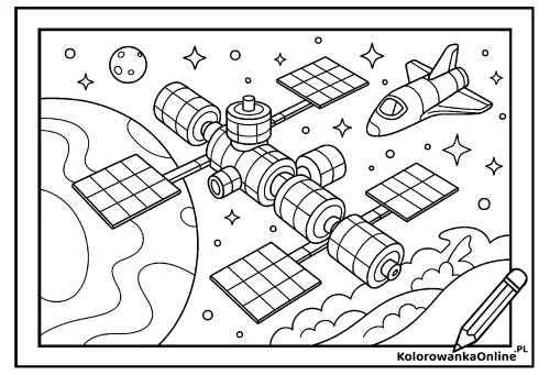 Kolorowanka online Stacja kosmiczna w przestrzeni