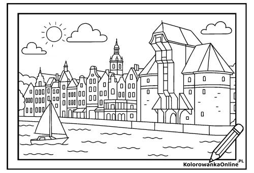 Kolorowanka online Gdańsk nad Motławą