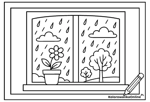 Kolorowanka online Deszcz za oknem