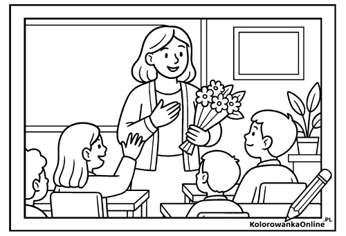 Kolorowanka online Kwiaty na Dzień Nauczyciela