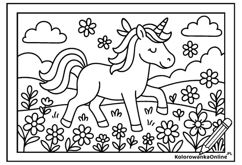 Kolorowanka online Jednorożec na łące