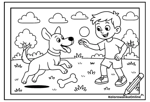 Kolorowanka online Chłopiec i pies
