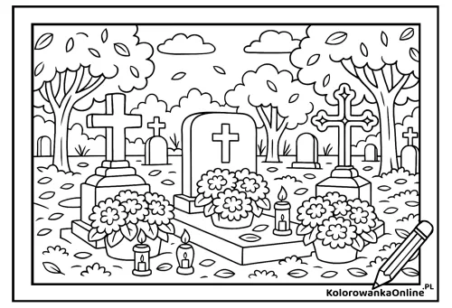 Kolorowanka online Groby ze zniczami