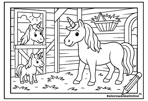 Kolorowanka online Stajnia jednorożców