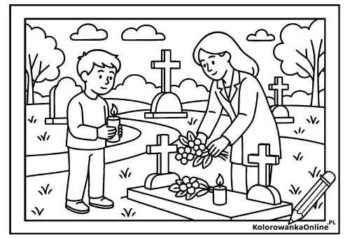 Kolorowanka online Odwiedziny grobów
