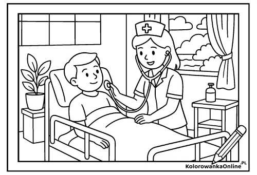 Kolorowanka online Pielęgniarka w szpitalu