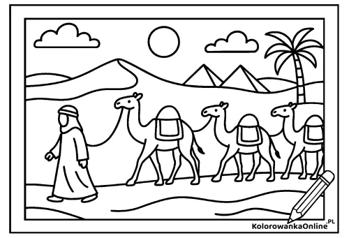 Kolorowanka online Karawana przy piramidach