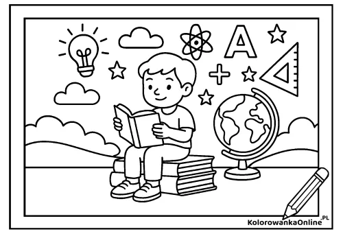 Kolorowanka online Chłopiec i świat wiedzy
