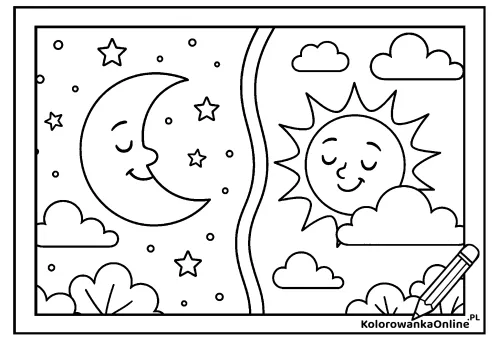 Kolorowanka online Noc spotyka dzień