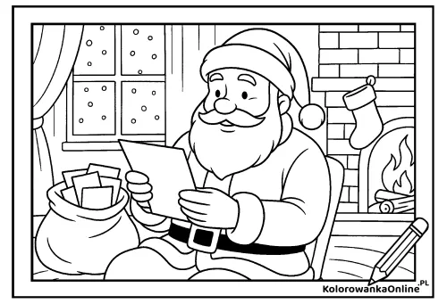 Kolorowanka online Mikołaj czyta listy