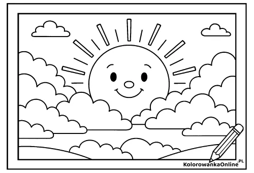 Kolorowanka online Słońce zza chmur