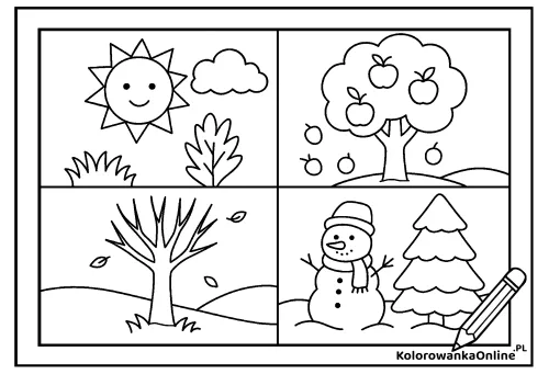 Kolorowanka online Cztery pory roku