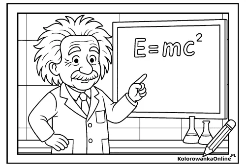 Kolorowanka online Einstein przy tablicy