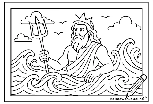 Kolorowanka online Posejdon z trójzębem