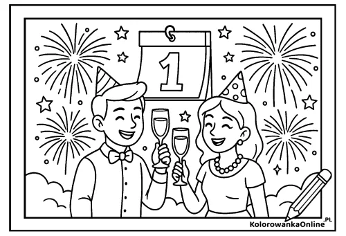 Kolorowanka online Szczęśliwego Nowego Roku 2026!