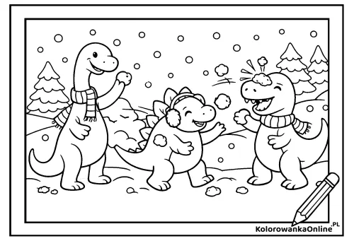 Kolorowanka online Dinozaury zimą