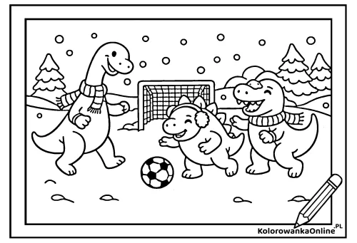 Kolorowanka online Zimowy dino futbol