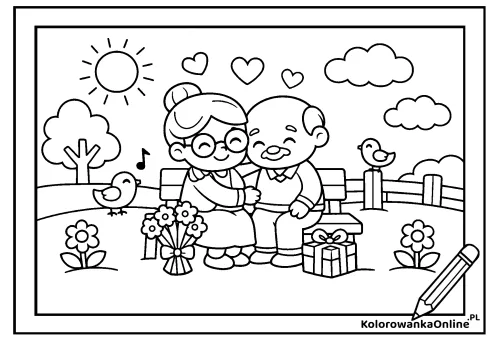 Kolorowanka online Babcia i Dziadek
