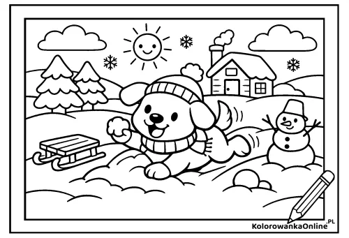 Kolorowanka online Zimowy psiak