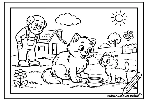 Kolorowanka online Koty na wsi