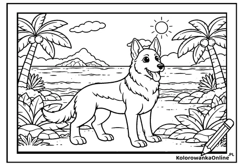 Kolorowanka online Pies na plaży