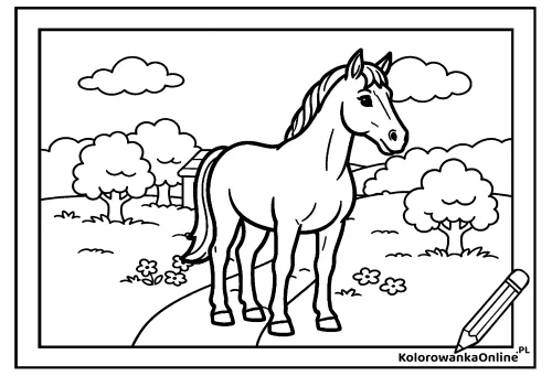 Kolorowanka online Koń na wsi